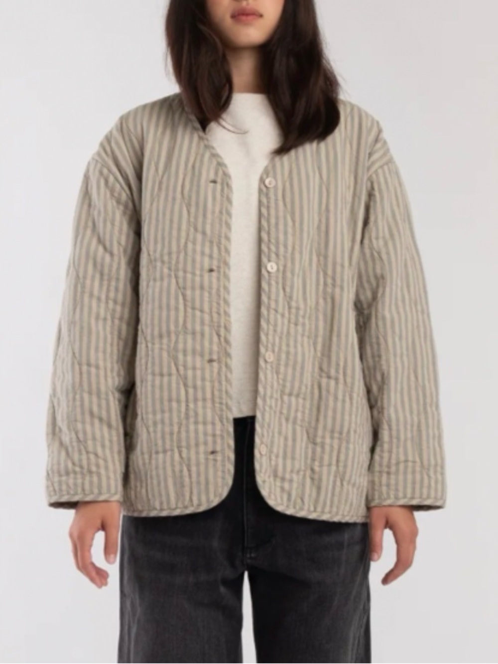 Micaela Greg muted stripe quilted liner sz L